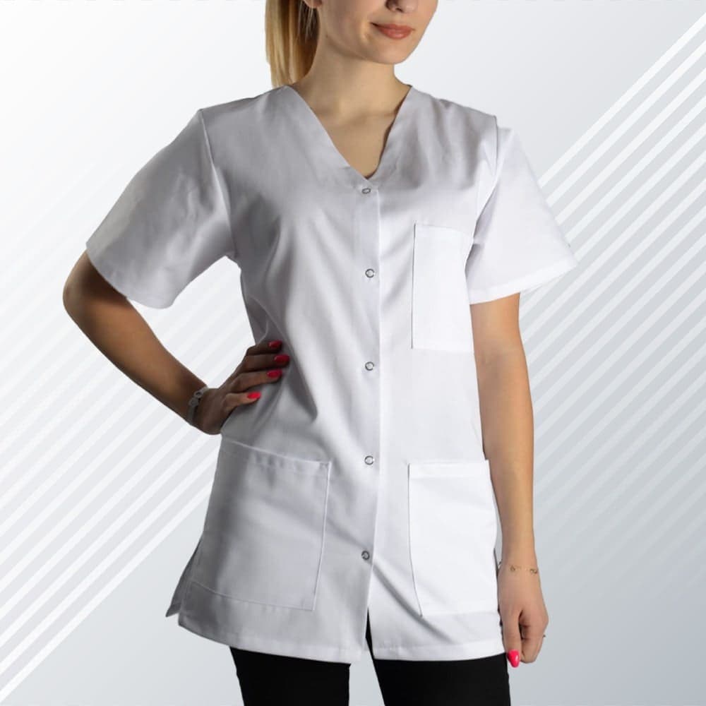 Medizinische Bluse Bianca mit Druckknoepfen Weiss - medizinische Damenblusen