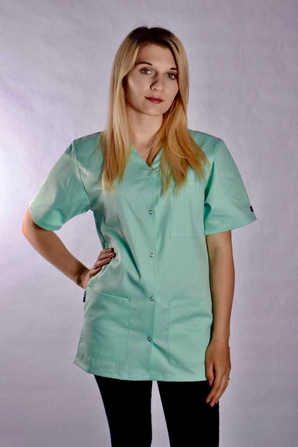 Medizinische Bluse Bianca mit Druckknoepfen Mint - medizinische Damenblusen
