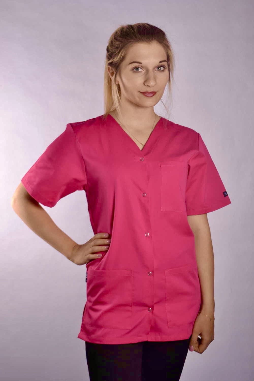 Medizinische Bluse Bianca mit Druckknoepfen Rosa - medizinische Damenblusen