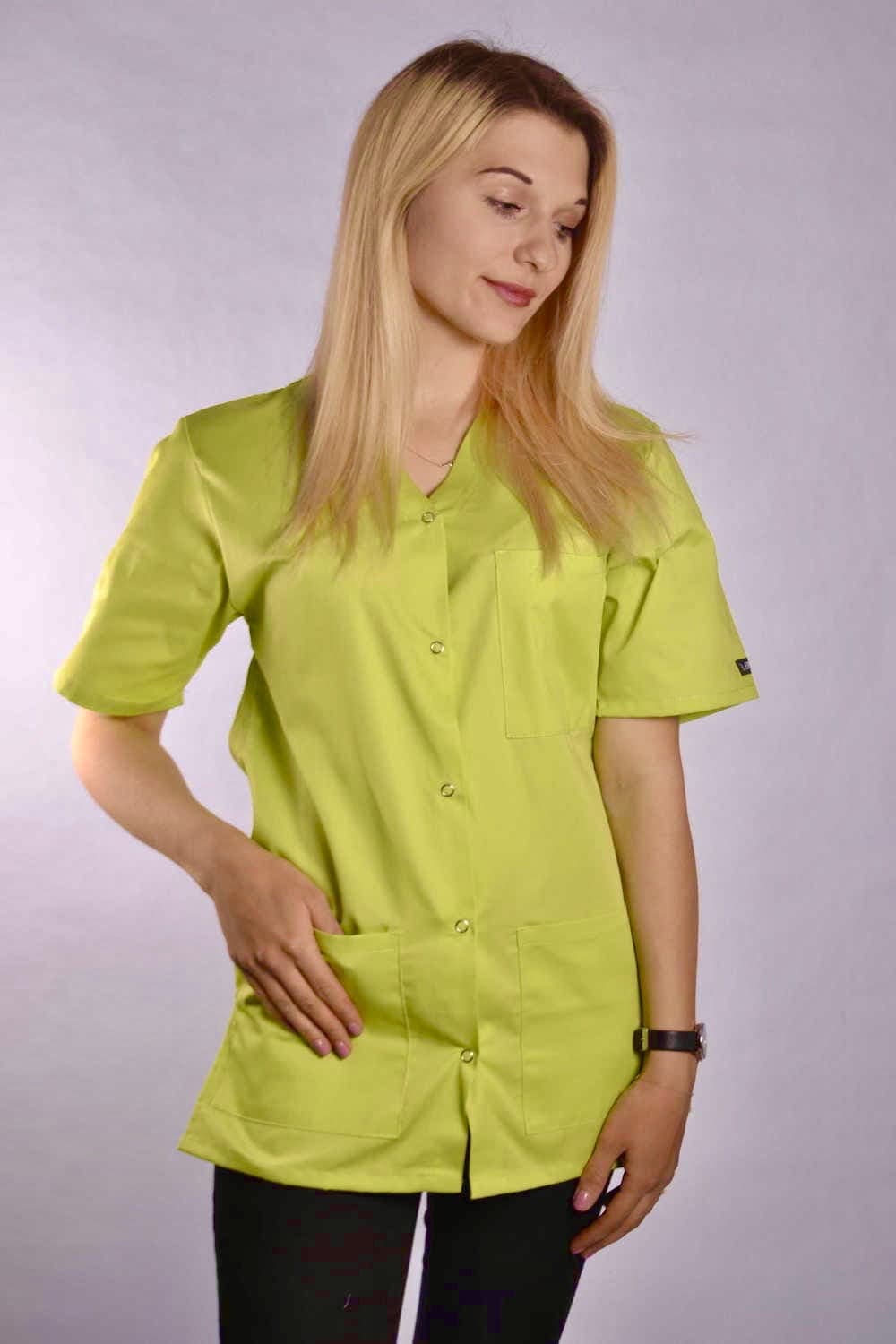 Medizinische Bluse Bianca mit Druckknoepfen Gruen - medizinische Damenblusen