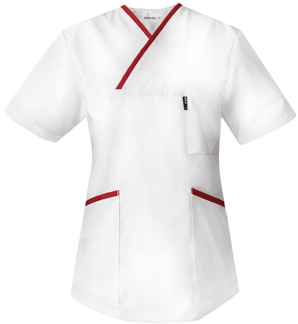 Medizinische Bluse Charlotte Weiss mit Roter Paspel - medizinische Damenblusen