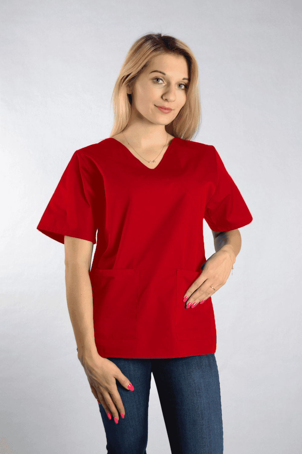 Medizinische Bluse Diana Kurzarm mit Paspel Rot - medizinische Damenblusen