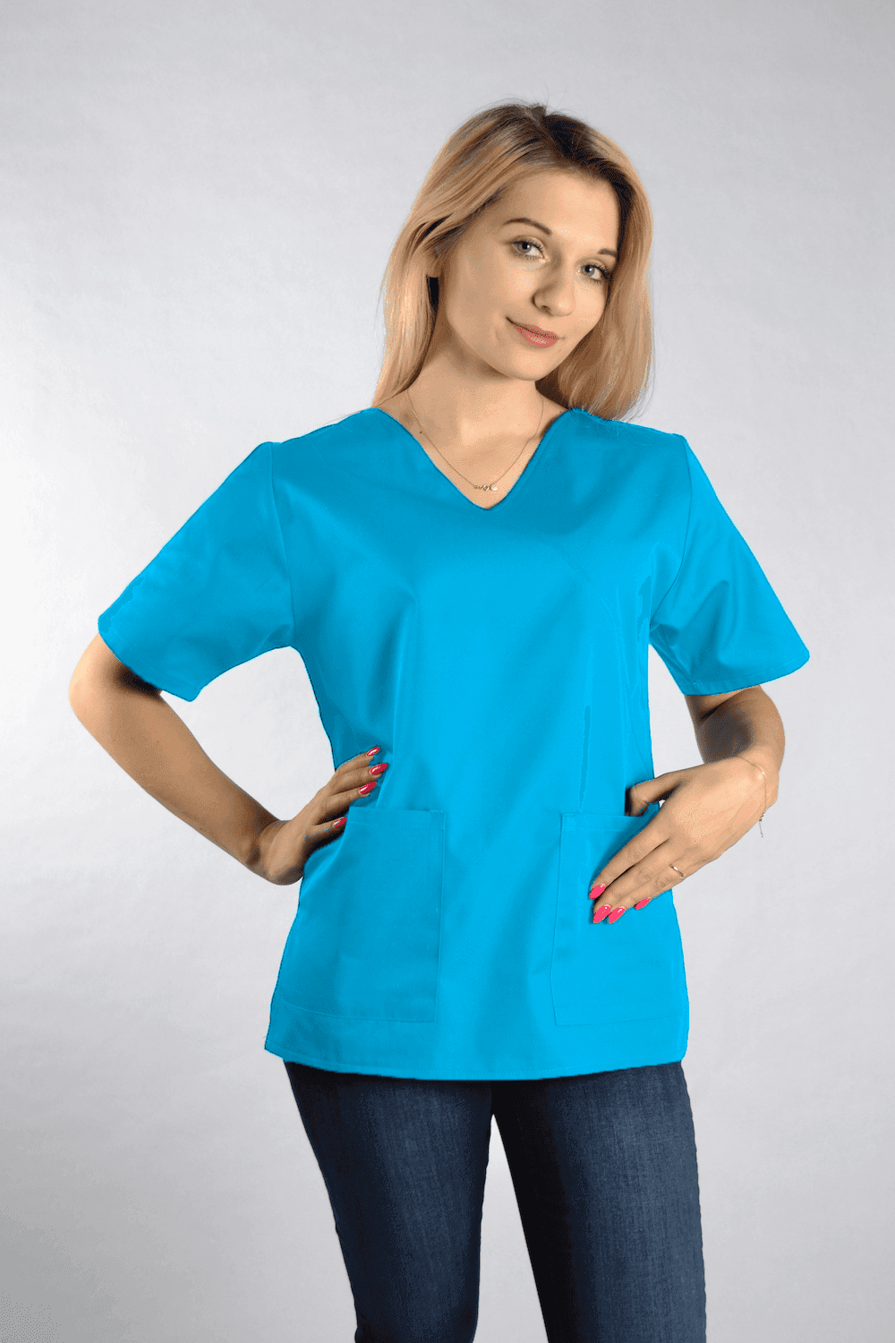 Medizinische Bluse Diana Kurzarm mit Paspel Jade - medizinische Damenblusen