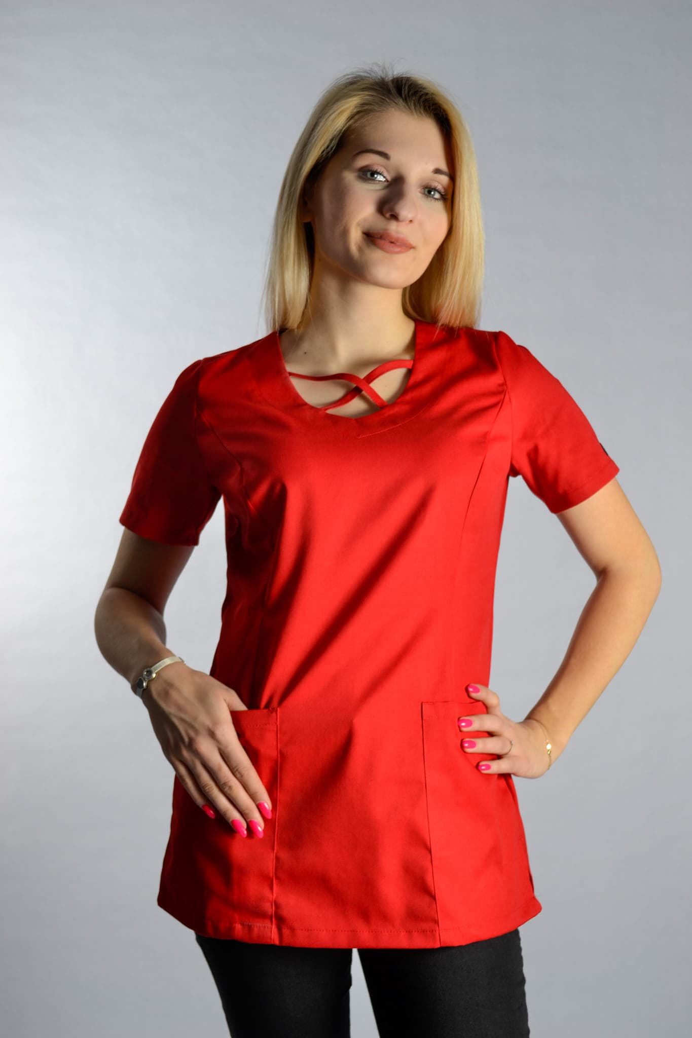 Medizinische Bluse Upper Zwei Taschen Rot - medizinische Damenblusen