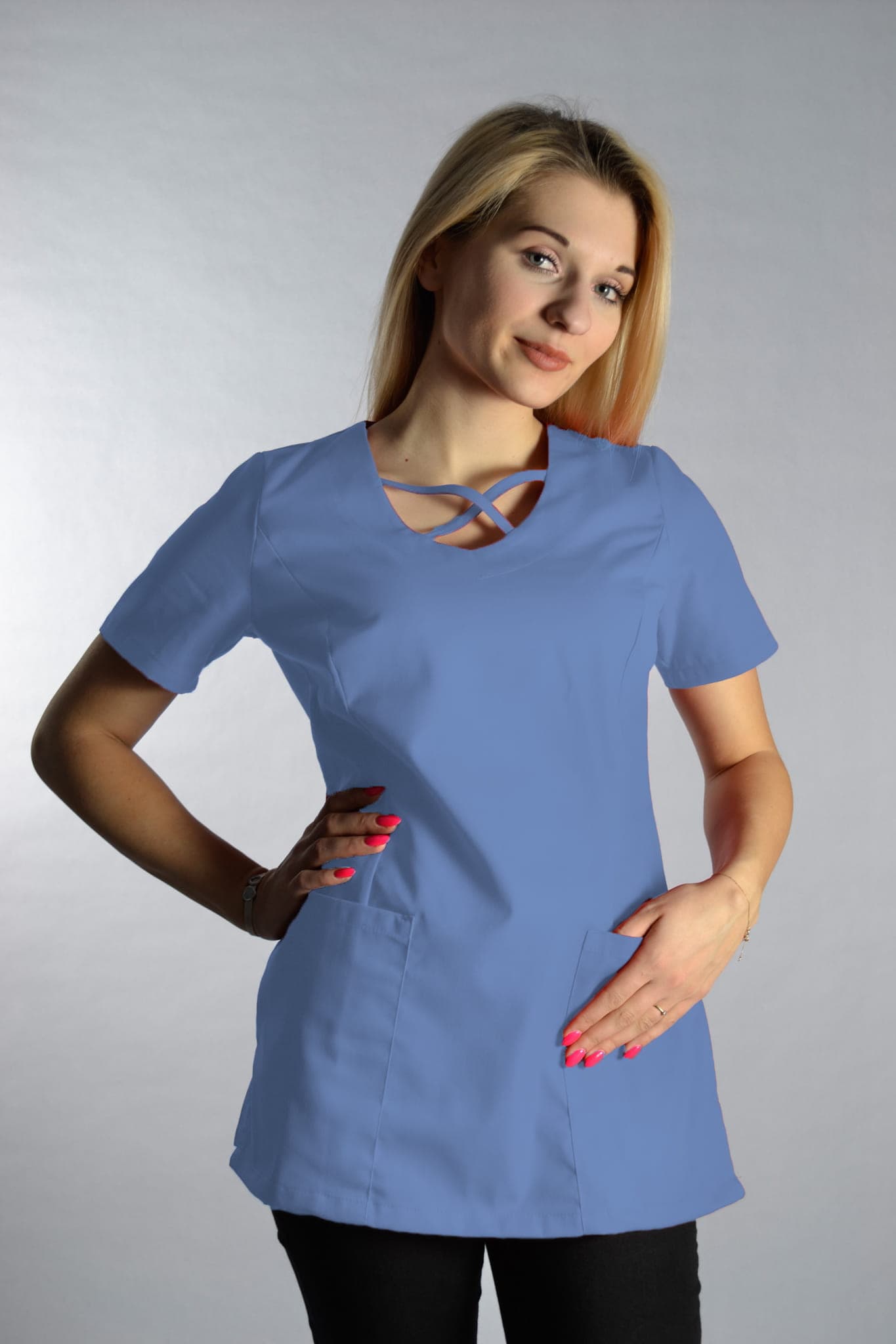 Medizinische Bluse Upper Zwei Taschen Hellblau - medizinische Damenblusen