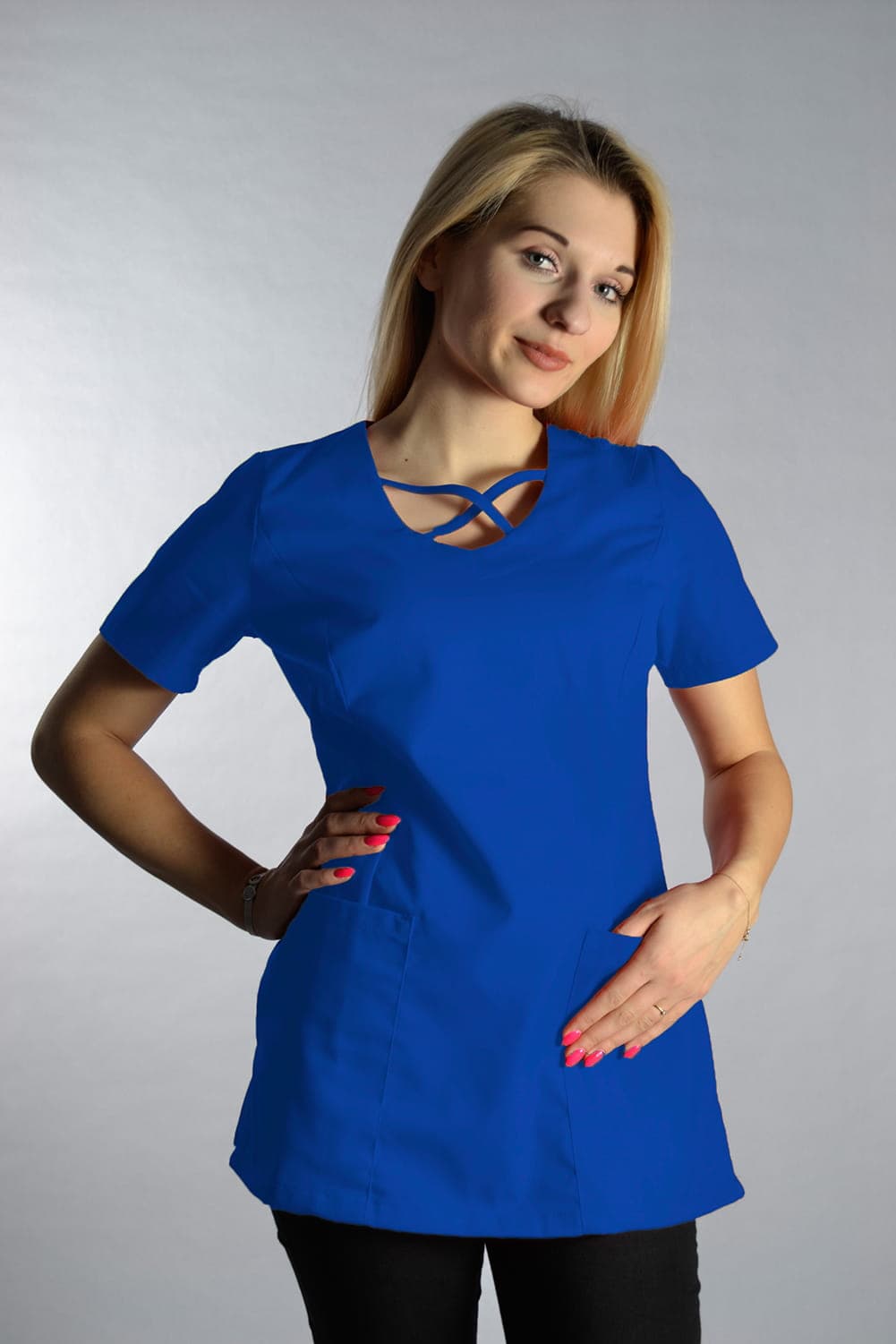 Medizinische Bluse Upper Zwei Taschen Blau - medizinische Damenblusen