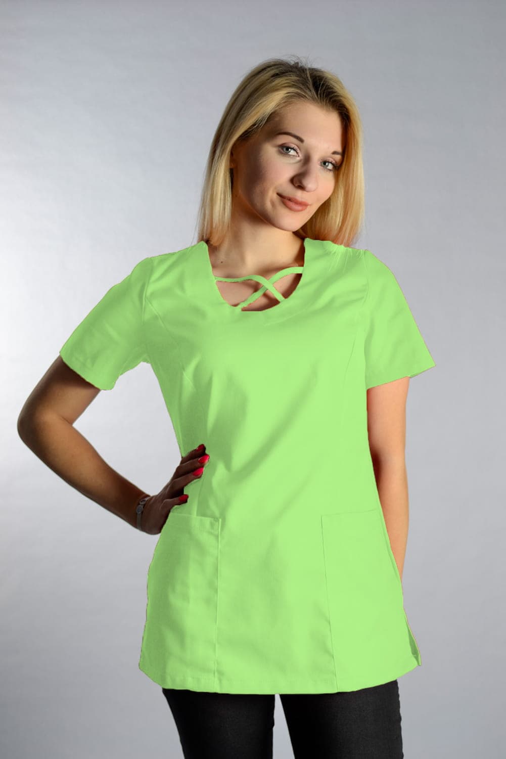 Medizinische Bluse Upper Zwei Taschen Gruen - medizinische Damenblusen